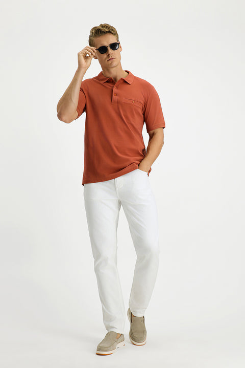 Tile-colored Regular Fit Cotton Pocket Polo Shirt