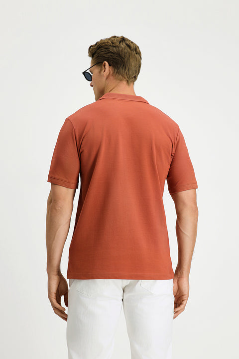 Tile-colored Regular Fit Cotton Pocket Polo Shirt