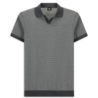 Medium Gray Regular Fit Striped Cotton Knit Polo T-Shirt