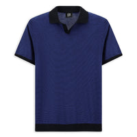 Saks Blue Regular Fit Striped Cotton Knit Polo T-Shirt
