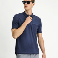Dark Navy Regular Fit Cotton Polo Shirt with Pockets