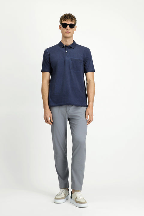 Dark Navy Regular Fit Cotton Polo Shirt with Pockets