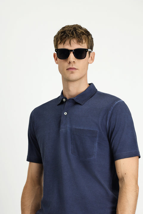 Dark Navy Regular Fit Cotton Polo Shirt with Pockets