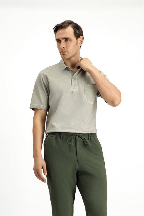 Moss Green Regular Fit Cotton Pocket Polo Shirt