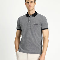 Black Regular Fit Patterned Cotton Polo Shirt with Pockets