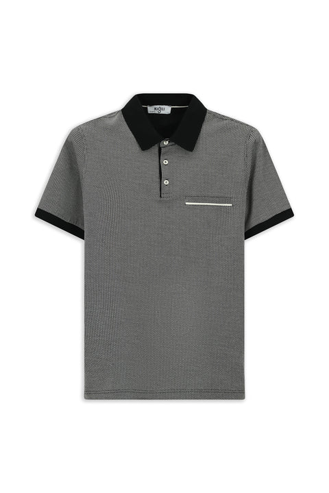 Black Regular Fit Patterned Cotton Polo Shirt with Pockets