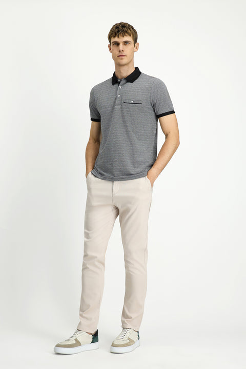 Black Regular Fit Patterned Cotton Polo Shirt with Pockets