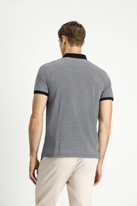 Black Regular Fit Patterned Cotton Polo Shirt with Pockets