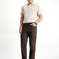 Light Beige Regular Fit Patterned Cotton Polo Shirt with Pockets
