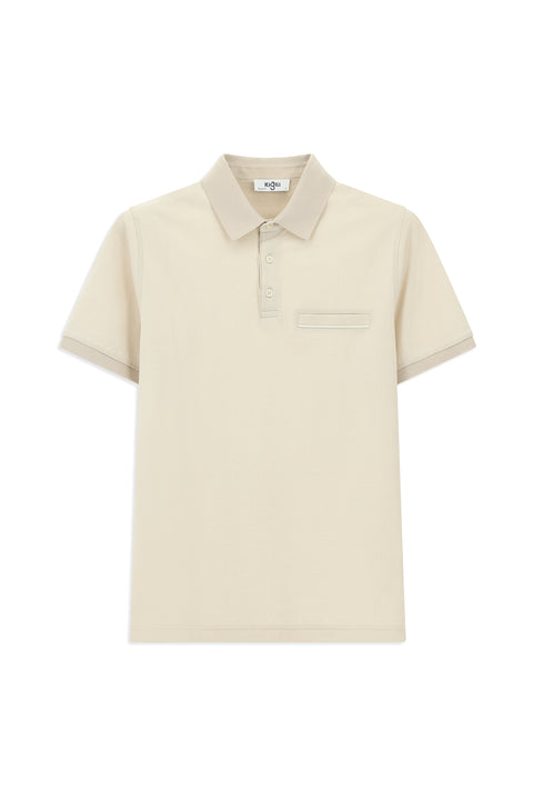 Light Beige Regular Fit Patterned Cotton Polo Shirt with Pockets