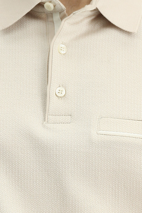 Light Beige Regular Fit Patterned Cotton Polo Shirt with Pockets