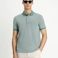 Dark Green Regular Fit Patterned Cotton Polo Shirt with Pockets