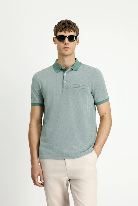 Dark Green Regular Fit Patterned Cotton Polo Shirt with Pockets