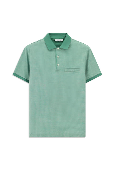 Dark Green Regular Fit Patterned Cotton Polo Shirt with Pockets