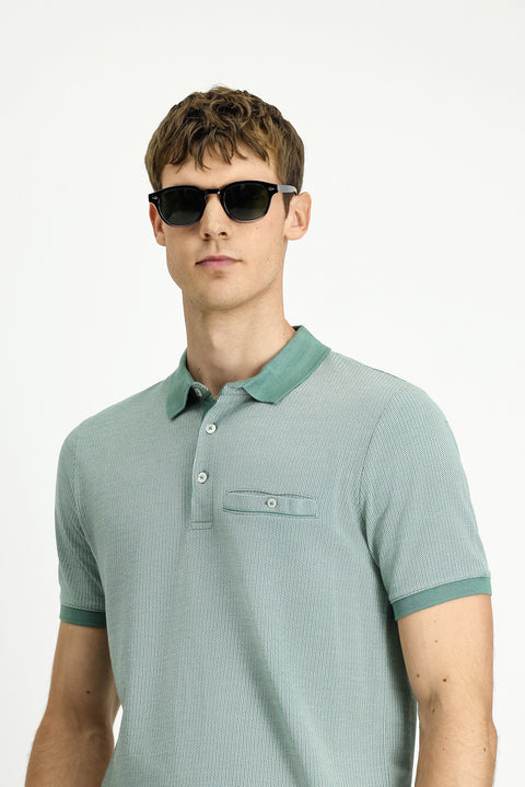 Dark Green Regular Fit Patterned Cotton Polo Shirt with Pockets