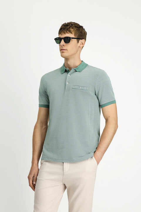 Dark Green Regular Fit Patterned Cotton Polo Shirt with Pockets