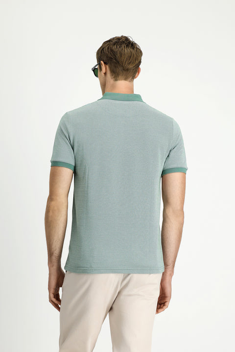 Dark Green Regular Fit Patterned Cotton Polo Shirt with Pockets