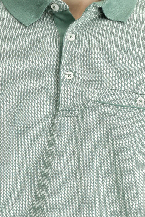 Dark Green Regular Fit Patterned Cotton Polo Shirt with Pockets