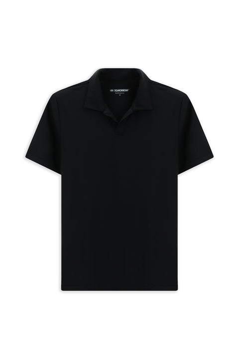 Siyah Techno-Line Regular Fit Likralı Baskılı Polo Yaka Tişört