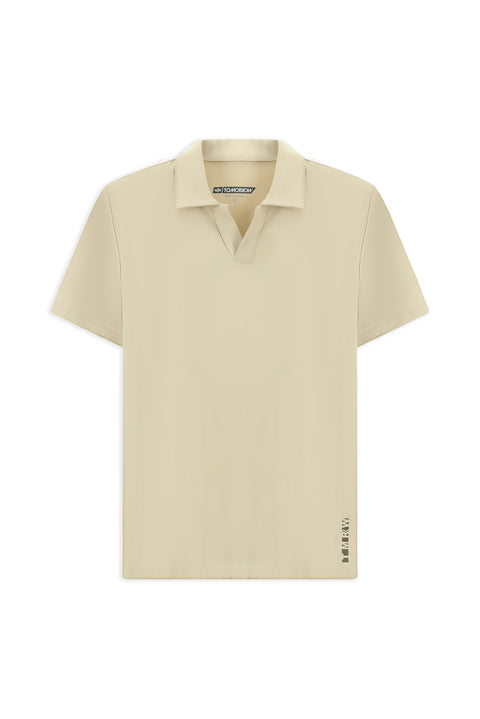 Açık Bej Techno-Line Regular Fit Likralı Baskılı Polo Yaka Tişört