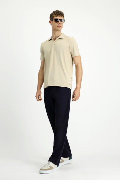 Açık Bej Techno-Line Regular Fit Likralı Baskılı Polo Yaka Tişört