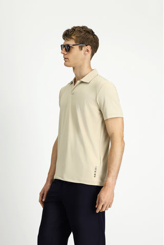  Açık Bej Techno-Line Regular Fit Likralı Baskılı Polo Yaka Tişört