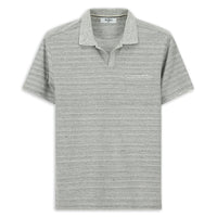 Medium Grey Regular Fit Cotton Striped Polo Shirt