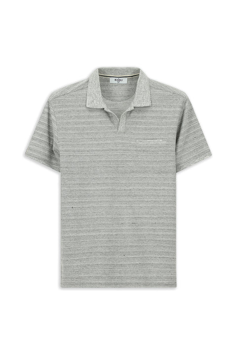 Medium Grey Regular Fit Cotton Striped Polo Shirt