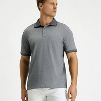 Black Regular Fit Cotton Patterned Polo Shirt with Pockets