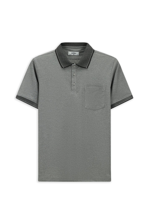 Black Regular Fit Cotton Patterned Polo Shirt with Pockets