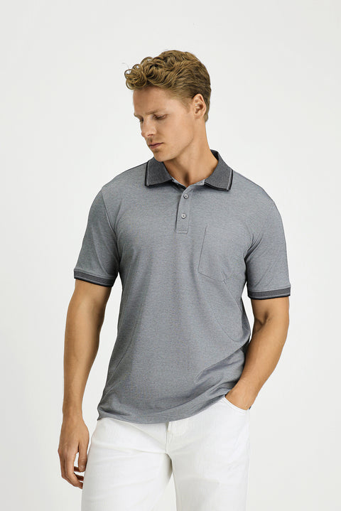 Black Regular Fit Cotton Patterned Polo Shirt with Pockets