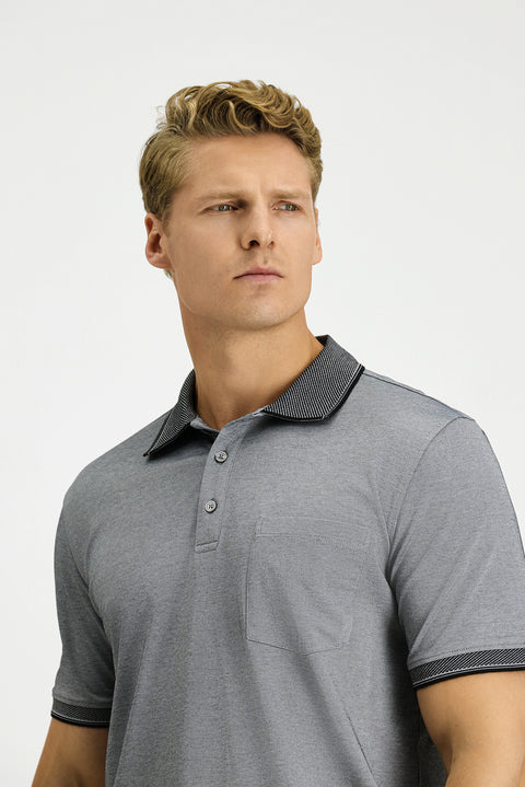 Black Regular Fit Cotton Patterned Polo Shirt with Pockets