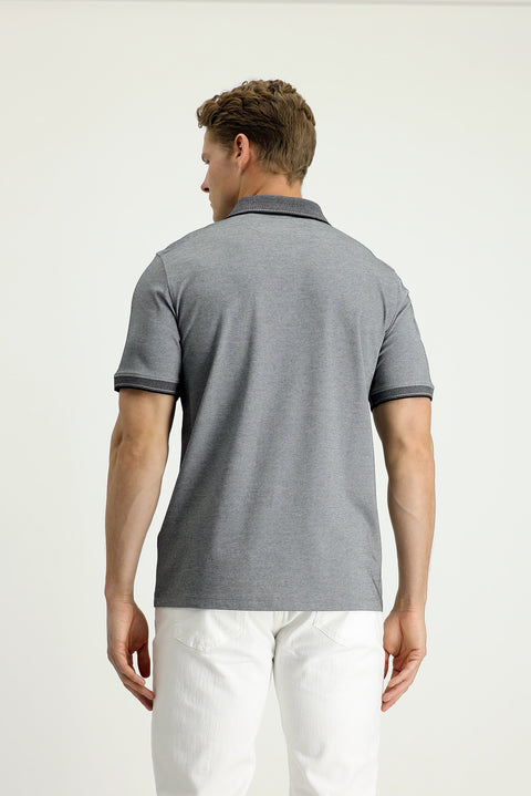Black Regular Fit Cotton Patterned Polo Shirt with Pockets