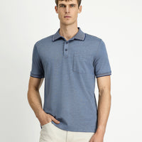 Dark Navy Regular Fit Cotton Patterned Pocket Polo Shirt