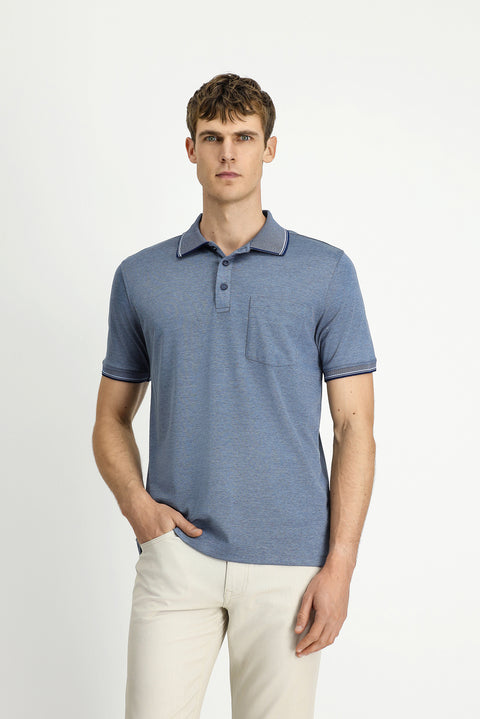 Dark Navy Regular Fit Cotton Patterned Pocket Polo Shirt