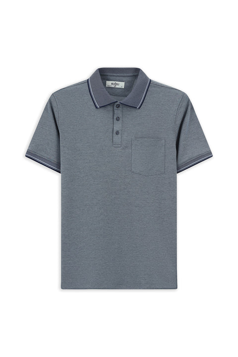 Dark Navy Regular Fit Cotton Patterned Pocket Polo Shirt