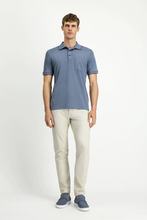 Dark Navy Regular Fit Cotton Patterned Pocket Polo Shirt
