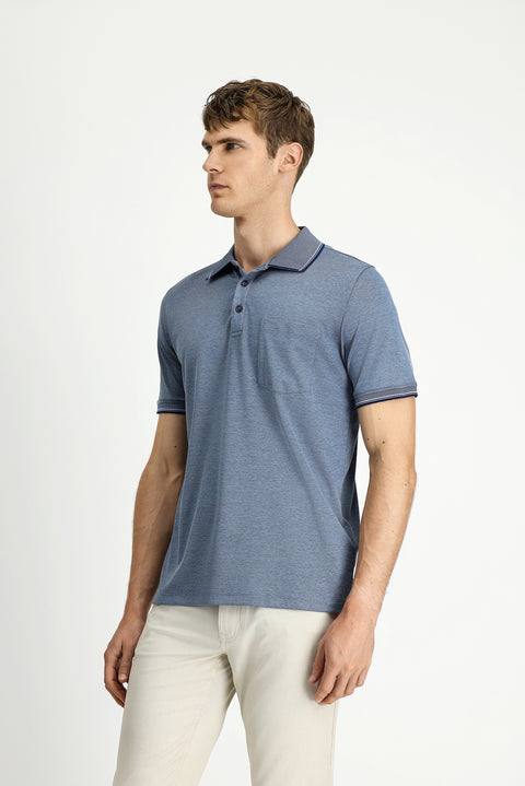 Dark Navy Regular Fit Cotton Patterned Pocket Polo Shirt