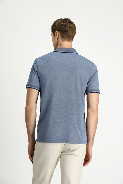 Dark Navy Regular Fit Cotton Patterned Pocket Polo Shirt