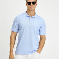Light Blue Regular Fit Cotton Patterned Pocket Polo Shirt