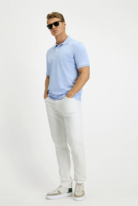 Light Blue Regular Fit Cotton Patterned Pocket Polo Shirt