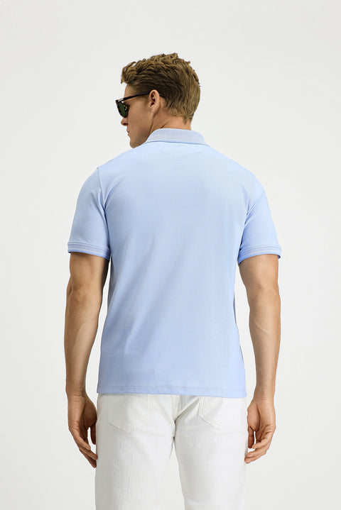Light Blue Regular Fit Cotton Patterned Pocket Polo Shirt