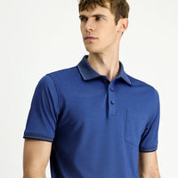 Indigo Regular Fit Cotton Patterned Pocket Polo Shirt