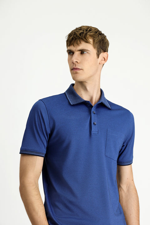 Indigo Regular Fit Cotton Patterned Pocket Polo Shirt