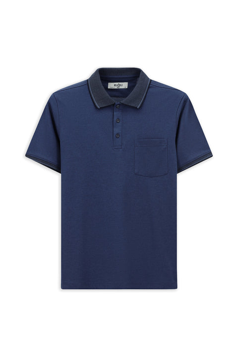 Indigo Regular Fit Cotton Patterned Pocket Polo Shirt