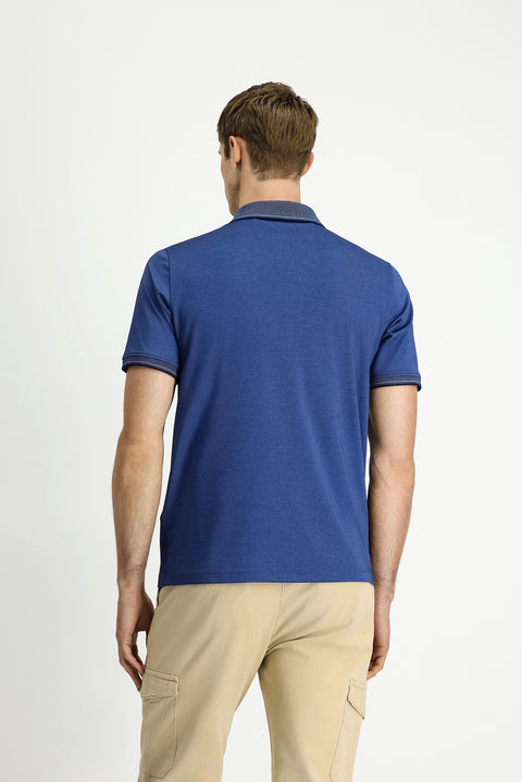 Indigo Regular Fit Cotton Patterned Pocket Polo Shirt