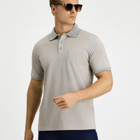 Medium Brown Regular Fit Cotton Patterned Pocket Polo Shirt
