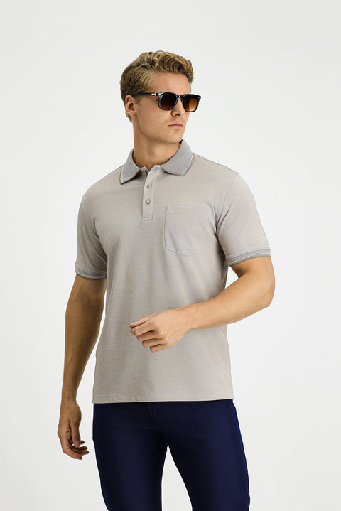 Medium Brown Regular Fit Cotton Patterned Pocket Polo Shirt