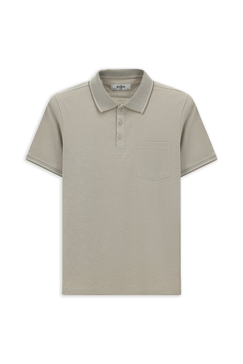 Medium Brown Regular Fit Cotton Patterned Pocket Polo Shirt