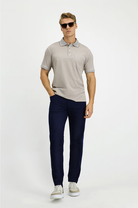 Medium Brown Regular Fit Cotton Patterned Pocket Polo Shirt
